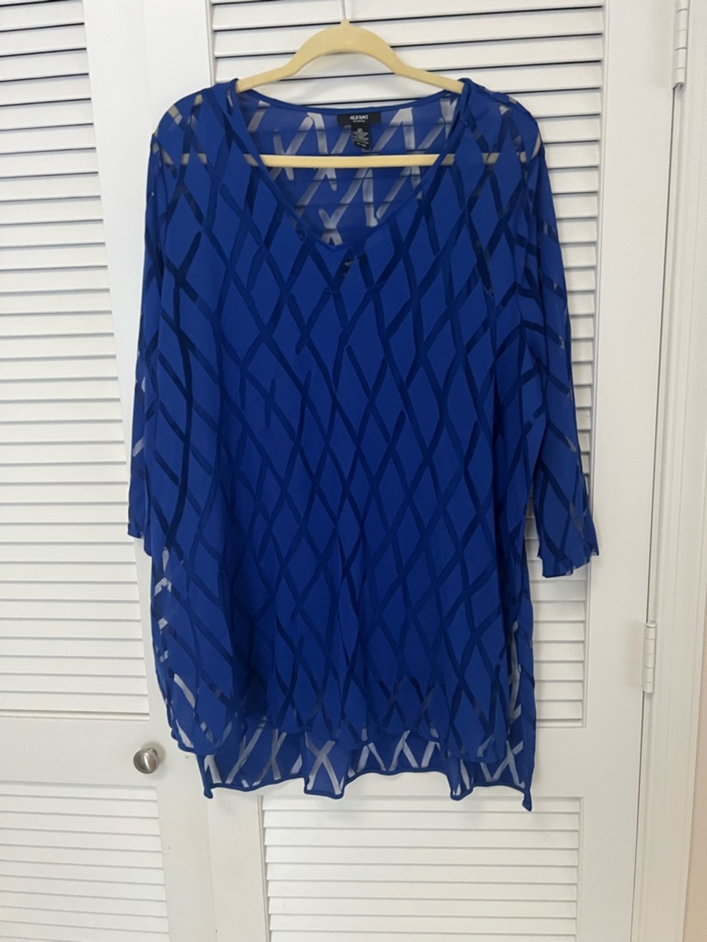 Alfani Royal Blue Sheer Geometric V-Neck Blouse w/ Detachable Tank